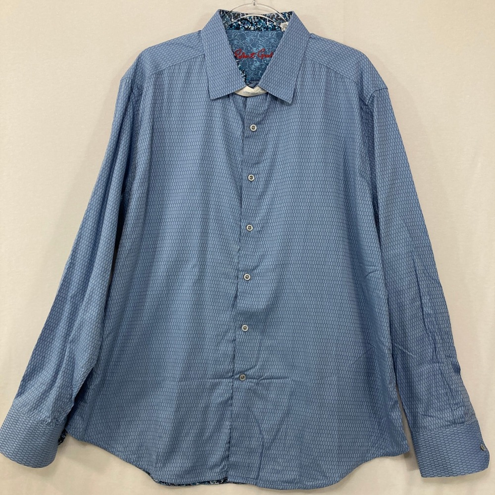 Robert Graham Button Down Shirt 2XL Blue Geometric Preppy Cotton Long Sleeve